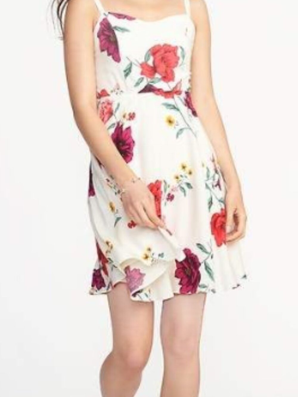 Old Navy Cream Floral Fit & Flare Dress with Pink & Yellow Blooms